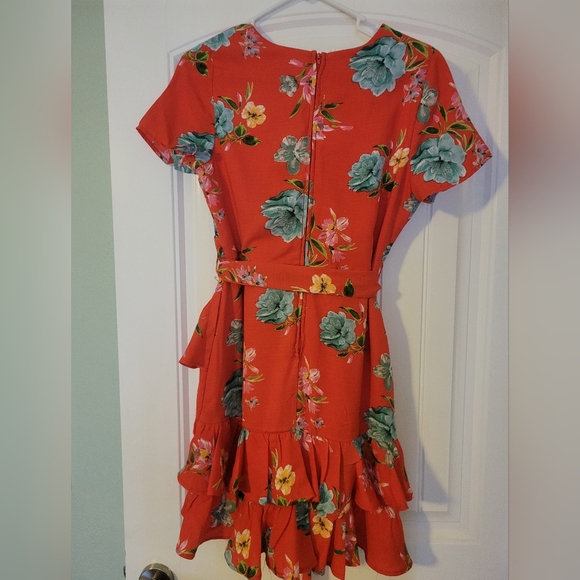 Honey and Rosie Dresses & Skirts - Honey and Rosie Red Floral Mini Dress with Green and Yellow Accents